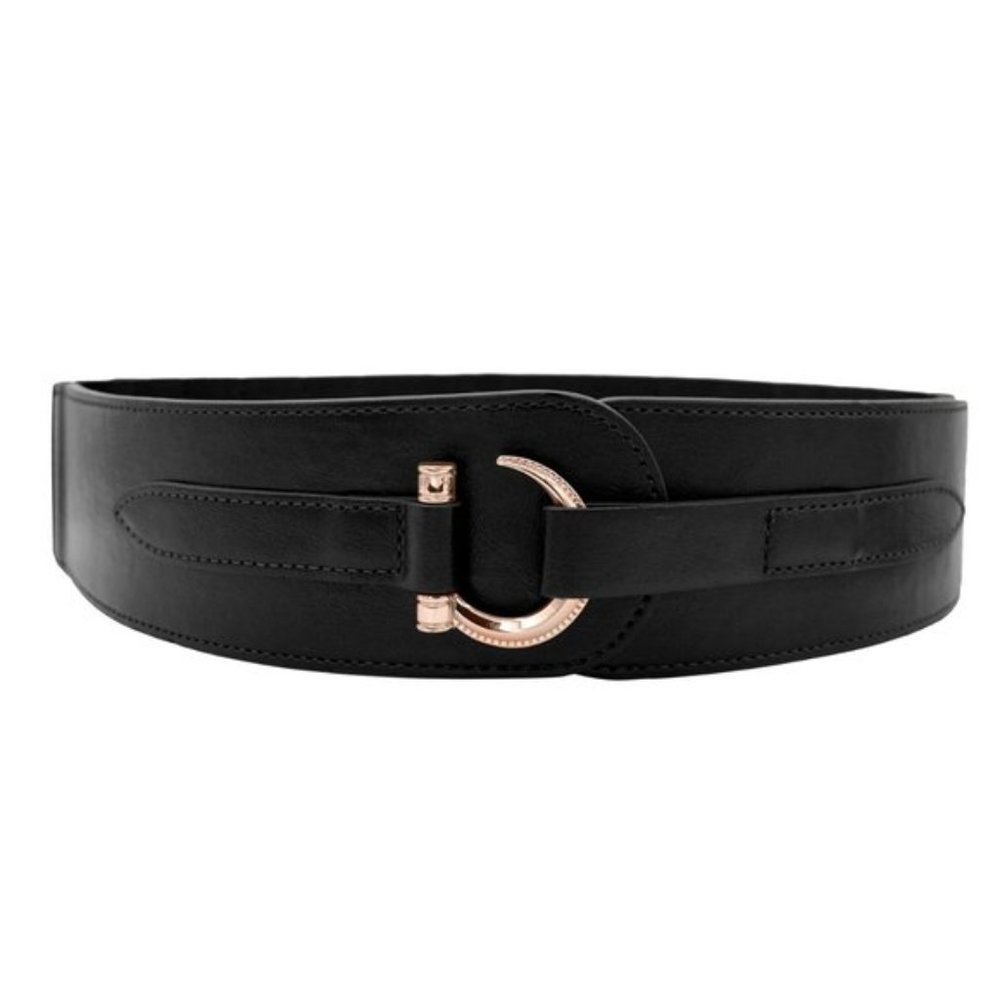 WOMEN Faux Leather Belt Stretch Black